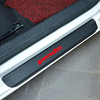 Image of EAGLEG 4Pcs Carbon Fiber Car Door Sill Guard Protector Scuff Kick Plate For Fi at 500 500x 500l panda TIPO PUNTO BRAVO Step Pedal Stickers Strips Cover Trim with Logo Insignia, Red