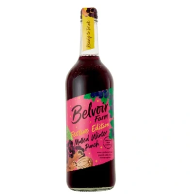 Image of Belvoir Farm Festive Edition Mulled Winter Punch Real Fruit Juices with Cinnamon, Cloves &amp; Nutmeg Spices 100% Natural Ingredients Suitable for Vegetarians Vegans 6 x 750ml Bottles