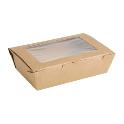 Image of Fiesta Green Takeaway Salad Box with PET Window 700 ml (Pack of 200), Brown, Size: 45(H) x120(W) x172(D) mm, Microwaveable, PE Lined Prevents Leaking, FN897