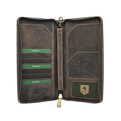 Image of VISCONTI Hunter Collection Wing Leather Travel Wallet &amp; Strap RFID Blocking 728 Oil Brown