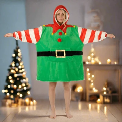Image of Mr Crimbo Christmas Hoodie Blanket Adults Oversize Sherpa Fleece Top One Size Elf