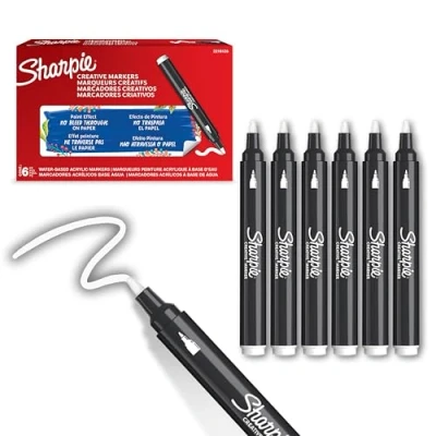Image of Sharpie Creative Marker Acrylic Paint Pens Bullet Tip Water Based Markers White No Bleed Ink Writes on Most Surfaces School &amp; Revision Supplies 6 Count
