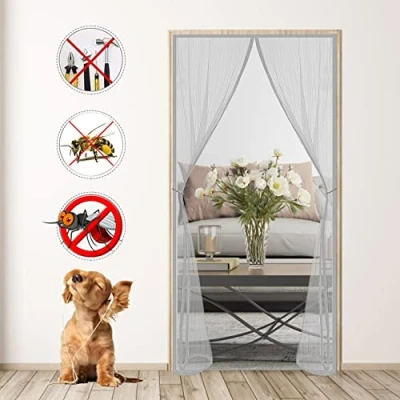Image of Fly Screen Door， 80x190cm Keep Insects Out Mosquito Door Without Drilling Top to Bottom Seal Automatically, Magnetic Mesh Nets for Doors Gray