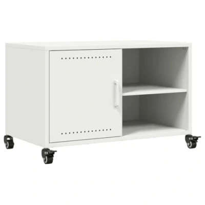 Image of vidaXL TV Cabinet/Stand Unit Media HiFi in White Cold Rolled Steel 68x39x43.5 cm, Sturdy Display &amp; Storage, Easy to Clean Move, Living Room