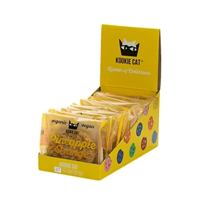 Image of Kookie Cat Pineapple &amp; Orange Individually Wrapped Vegan Cookies, Gluten Free, Soy Bio and Organic, Cashew Oat, 12 X 50g