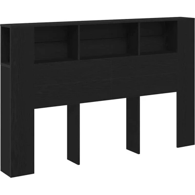 Image of vidaXL Black Oak Headboard with Storage and Drawers Wood Material Easy Assembly Stylish Bedroom Furniture Rectangular Design 63&quot; Length Elegant Solution