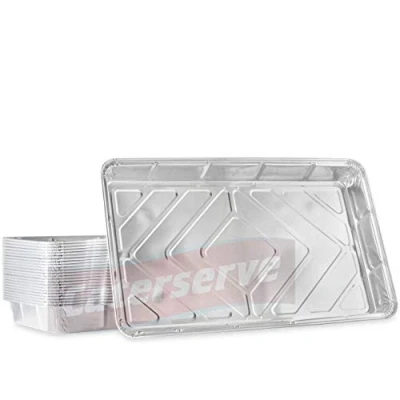 Image of Aluminium Foil Trays Containers for Baking Cooking Freezing and Storing Tray Size 32cm x 20cm 3.3cm (10 Pack)