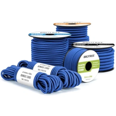 Image of Brotree Bungee Cord Elastic Shock 4mm x 30m Rope Heavy Duty for Trailer, Tarpaulin, Tent Pole, Kayak and Backpack Blue