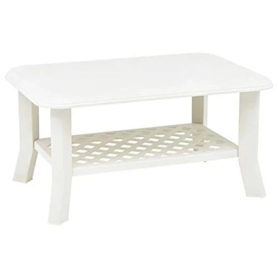 Image of vidaXL Outdoor Plastic Coffee Table with Storage Shelf, Weather Resistant, White, Lightweight, No Assembly Required, Dimensions 90x60x46 cm