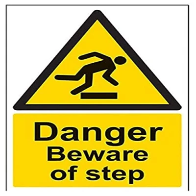 Image of V Safety Danger Beware Of Step Warning Sign 200mm x 300mm Self Adhesive Vinyl