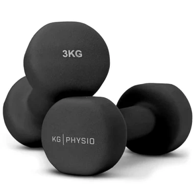 Image of Dumbbells Set Weights by KG Physio Neoprene Coated Dumbbells, Sweat Resistant Dumbellsweights with Anti Roll Technology, Dumbbell Exercise Poster, 1 10kg Pair