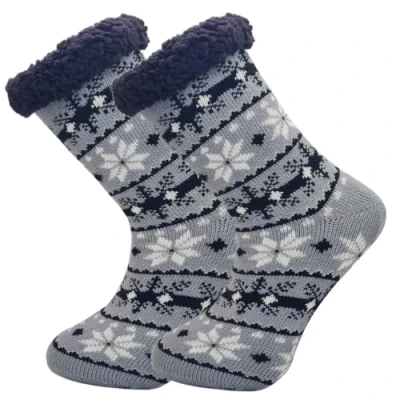 Image of SOCK TEC Mens 4.7 Tog Thermal Slipper Gripper Bed Socks Sherpa Fleece Lining Winter Warm Thick Adults 6 11 (Light Grey)