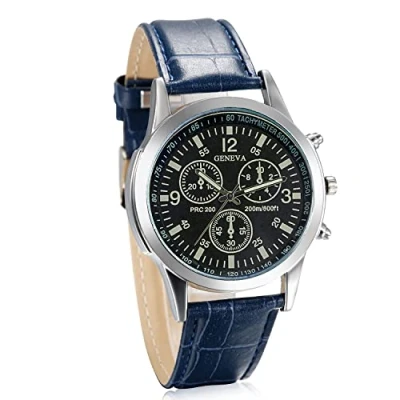Image of JewelryWe Business Casual Men&#039;s Quartz Wrist Watch Blue Dial Leather Strap Watches
