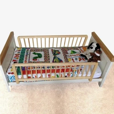 Image of Safetots Double Sided Wooden Bed Guard, Natural, 38cm High x 110cm Wide, Two Pack Toddler Bedrail for Safety, Secure Child Rail, Pre Assembled, Easy Installation