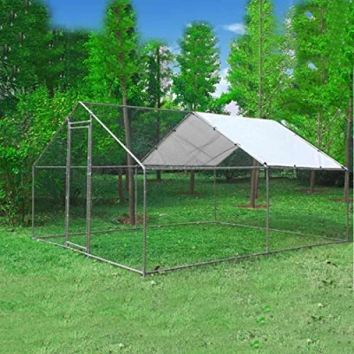 Image of FoxHunter Chicken Pet Run Cage Walk In Coop Kennel Rabbit Dog Puppy Poultry Hen Animal Hutch House Enclosure Playpen Outdoor Shade Running 3X4X2M CRC02 Metal Hammered Silver