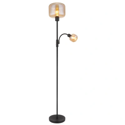 Image of Giuseppe Glass Floor Lamp Matt Black Amber Shade 1x E27