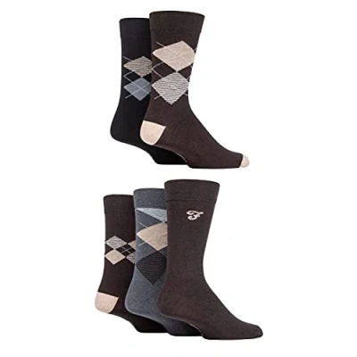 Image of Mens 5 Pair Farah Patterned Striped and Argyle Cotton Socks Brown 6 11