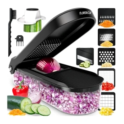 Image of Vegetable Chopper Cutter Mandoline Slicer Veggie Onion Salad Food Manual Potato Chipper Veg and Dicer Kitchen Tools &amp; Gadgets (6 in 1 Compact Black)
