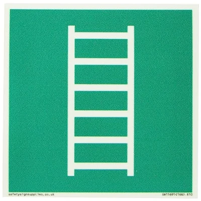 Image of Viking Signs E059 safe condition escape ladder Sign 100x100mm S10, Green/White