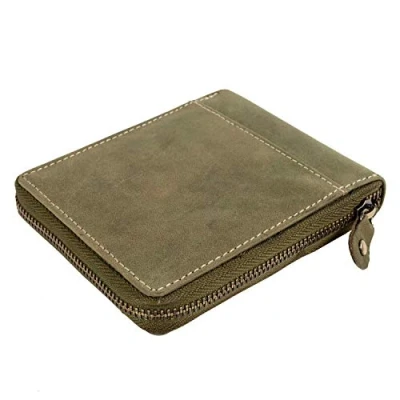 Image of Kertz Slim Handmade Genuine Leather Wallet With Coin Pocket RFID Blocking Credit Card Holder For Men Zipper (Green)