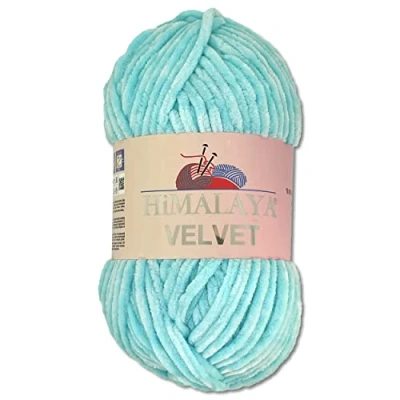 Image of Wohnkult Himalaya 100 g Velvet Dolphin Wool, 40 Colours to Choose From, Chenille Knitting Yarn, Fluffy Shiny Accessory, Clothing, Blankets (90006, Baby Blue)