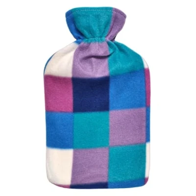 Image of iPEAK Hot Water Bottle with Soft Fleece Cover 2L Bag for and Cold Compress Neck Shoulder Pain Relief Hand Feet Warm (Purple Check)