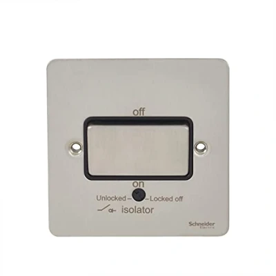 Image of Schneider Electric Ultimate Flat Plate Single Fan Isolator Switch, 3 Pole, 16AX, GU1213BSS, Stainless Steel with Black Insert