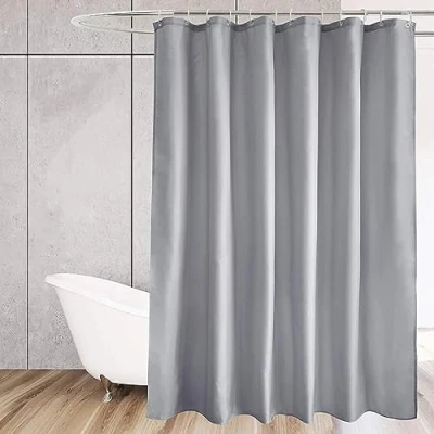 Image of Shower Curtain Plain 120x190cm Mould Proof Resistant Extra Long Polyester Waterproof Washable Heavy Duty Bathroom Curtains Bath With 12 White Plastic Hooks for Wetroom