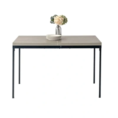 Image of FurnitureR Dining Table, Kitchen Table in Marble Pattern, Metal Frame Rectangular with Adjustable Feet for Room Living Room, 120x70x75cm, White Desktop &amp; Black Legs