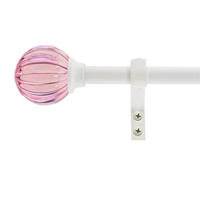 Image of Decopolitan 5/8&quot; Fluted Ball Curtain Rod Set, 26 to 48 Inches, Pink