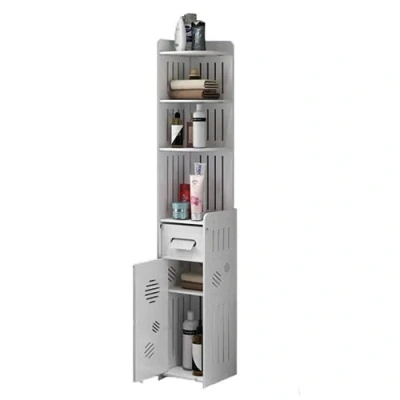 Image of Easylife Bathroom Organiser with Toilet Roll Dispenser, 4 Shelves for Storage, Easy to Clean Corner Shelf Unit H120xW20xD19cm Fully Guaranteed