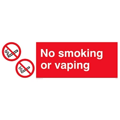 Image of Pack of five No smoking or vaping Sign 150x50mm L15