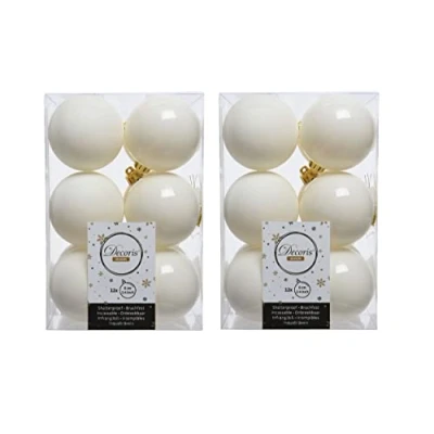 Image of 24 Wool White Christmas Baubles 6cm Shatterproof Tree Ornaments Shiny Matt Decs