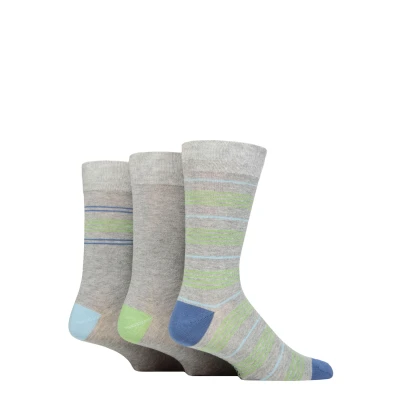 Image of Mens 3 Pair Glenmuir Patterned Bamboo Socks Thin Stripes Light Grey 7 11