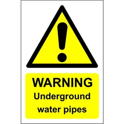 Image of Warning underground water pipes Safety sign 3mm Aluminium 300mm x 200mm