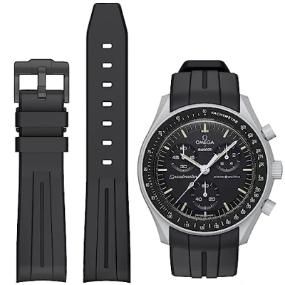 Image of BONACE strap for Omega X Swatch Moonswatch Watch 20mm,Soft Rubber Speedmaster Replacement Strap,Curved No Gap Men Women