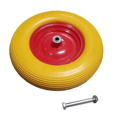 Image of TAHA ® 15&quot; Wheelbarrow Wheel Tyre PU Foam Puncture Proof Spare Rubber Axle Rim