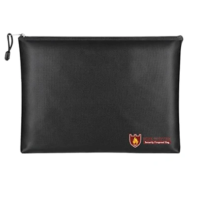 Image of Tiardey Fireproof Money Safe Document Bag.Silicone Coated Fire &amp; Water Resistant Cash Bag.Fireproof Storage for A5 Size File Folder Holder,Money,Document,Ipad,Jewelry and Passport