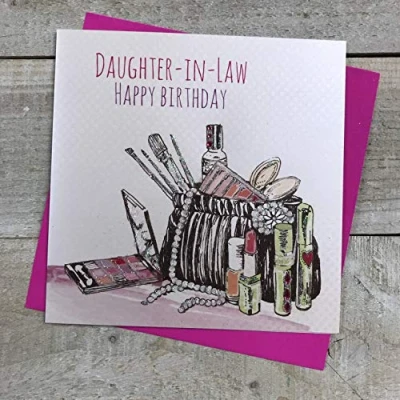 Image of WHITE COTTON CARDS Daughter in Law Happy Handmade Birthday Card with Make Up Bag Design, E64 dil
