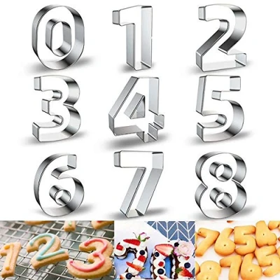 Image of Belons 9 Pcs Large Number Cookie Cutters Set, Stainless Steel 0 Biscuit for Fondant Cake Decoration Icing Pastry DIY Baking Sugarcraft