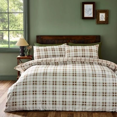Image of Catherine Lansfield Kelso Check Reversible King Duvet Cover Set with Pillowcases Burnt Orange