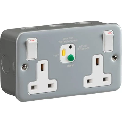 Image of KnightsBridge 13A 2G DP RCD Metal Clad Switched Socket 30mA (Type A)