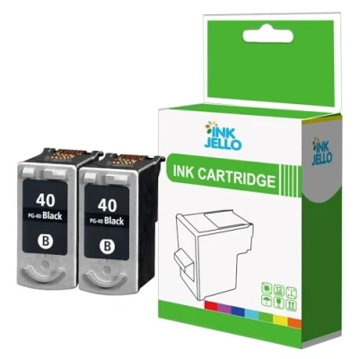 Image of InkJello Remanufactured Ink Cartridge For Printer, Compatible With Canon MP150 MP170 MP160 MP180 MP460 MP140 MP190 MP210 MP220 MP450 MP450x MP470 MX300 MX310 PG40 (Black 2 Pack)