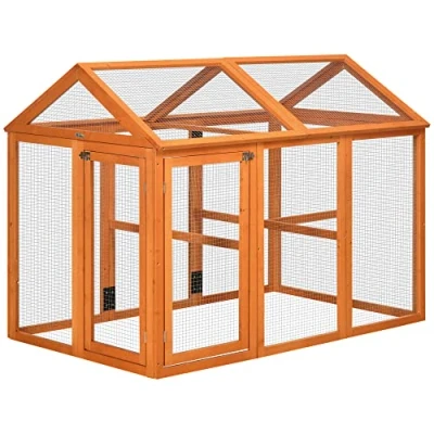 Image of PawHut Wood Rabbit Hutch Bunny Cage Pet House Indoor W/Tray Ramp, Brown