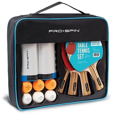 Image of PRO SPIN Table Tennis Set All in One 2 Player Kit Portable Net, Premium Bats and Balls Play Ping Pong on Dining or Any Great Gift, Fun Game for Kids
