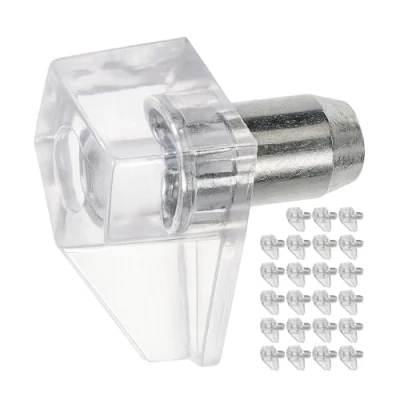 Image of Shelf Support D5, 24 Pack, Brackets for Diameter 5 mm Holes, Made of Transparent Plastic with Steel Pin, Holder, Supports Furniture, Clear Pins