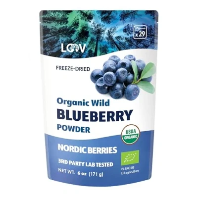 Image of LOOV Organic Wild Blueberry Powder, Crafted from Nordic Forests, 100% Whole Fruit Bilberry, Freeze Dried and Powdered Blueberries, No Added Sugar, 171 g