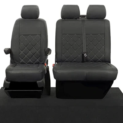 Image of UK Custom Covers To Fit VW Transporter T6/T6.1 Shuttle (2015 Onwards) Tailored Leatherette Front Seat (Single/Double) Black SC209BAD18