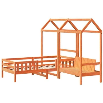 Image of vidaXL Bed and Bench Set with Roof without Mattress Wax Brown 75x190 cm Small Single