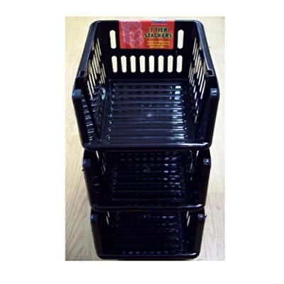 Image of Whitefurze Stacking Basket Set of 3, Black, 18 cm